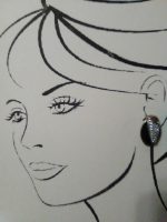 VINTAGE FASHION CLIP EARRINGS OVAL BLACK CABOCHONS W/ PAVE GOLDEN TAB