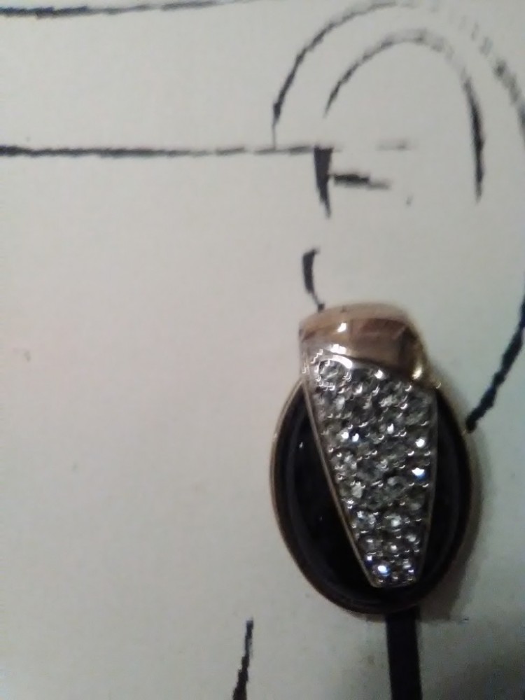 VINTAGE FASHION CLIP EARRINGS OVAL BLACK CABOCHONS W/ PAVE GOLDEN TAB