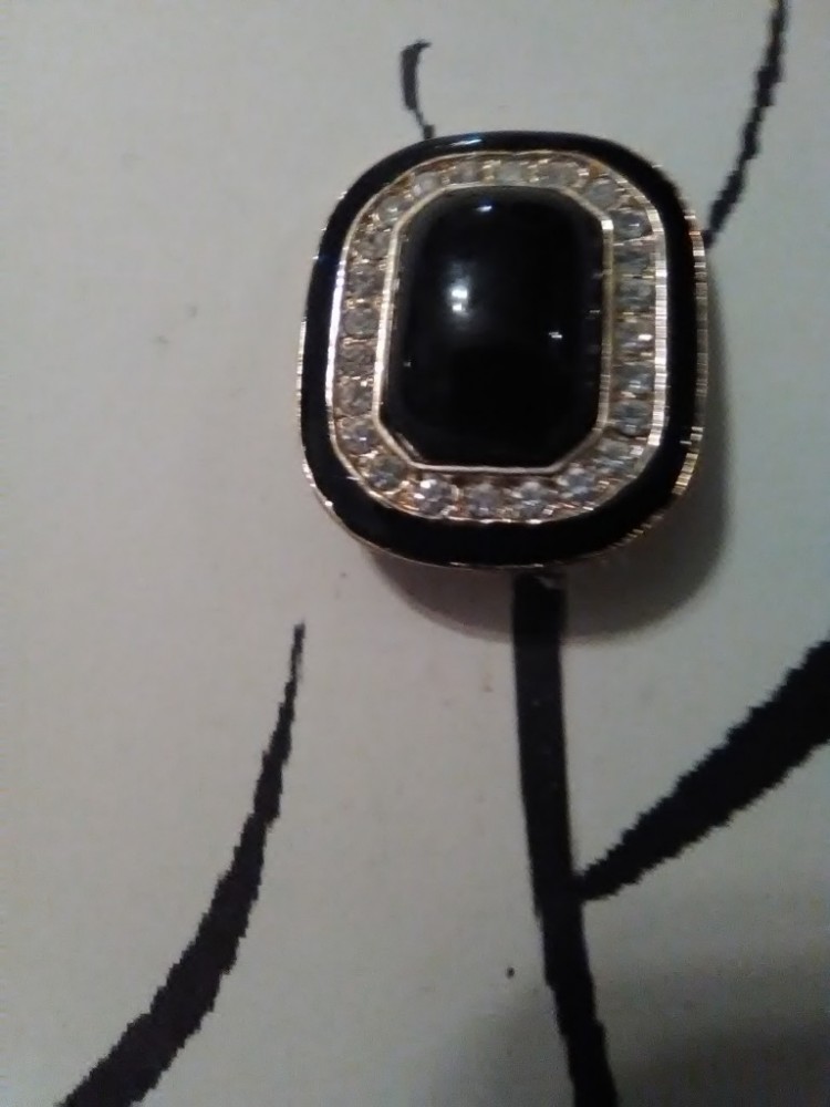VINTAGE FASHION CLIP EARRINGS PAVE GOLDEN & BLACK CABOCHON RECTANGLE