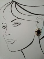 VINTAGE FASHION CLIP EARRINGS PAVE GOLDEN OVAL W/ BLACK FACETTED FAUX GEM