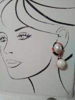VINTAGE FASHION CLIP GLDN EARRINGS MABE PEARL PINK BLK ENAMEL REVERSE PEARL DROP