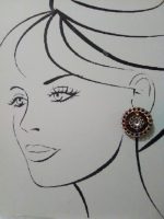 VINTAGE FASHION CLIP ON BUTTON EARRINGS BLACK GOLDEN CHAIN MULTI GEM ACCENTS