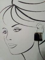 VINTAGE FASHION CLIP SQUARE EARRINGS BLACK & GOLDEN CURVILINEAR SEGMENTS