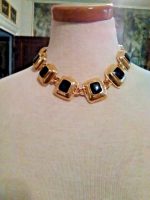 VINTAGE-GOLDEN-CHOKER-NECKLACE-SQUARES-ENAMELLED-IN-BLACK-W-TOGGLE-CLOSURE-2
