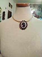VINTAGE-GOLDEN-NECKLACE-W-FAUX-AMBER-RHINESTONE-PAVE-PENDANT-CAN-BE-A-PIN-1