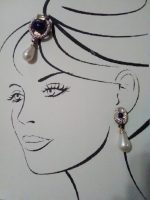 VINTAGE-ITALIAN-FAUX-LAPIS-AND-RHINESTONE-PIN-EARRING-SET-GOLDTONE-SETTING-2
