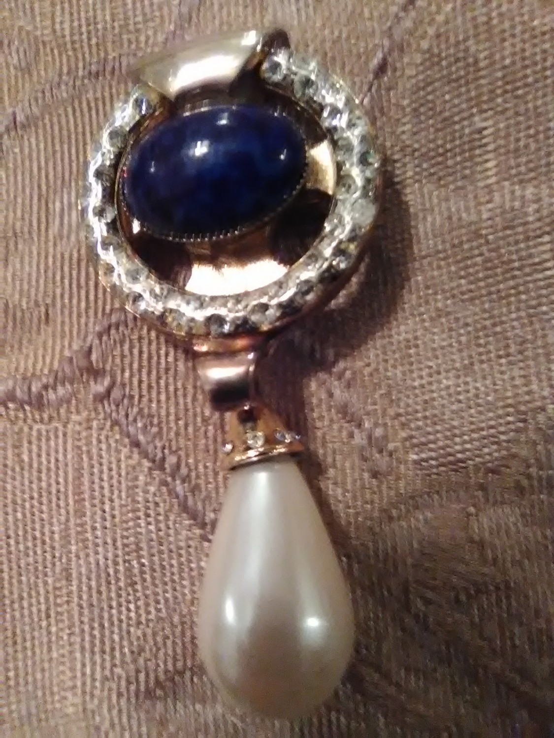 VINTAGE-ITALIAN-FAUX-LAPIS-AND-RHINESTONE-PIN-EARRING-SET-GOLDTONE-SETTING-4