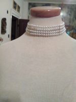 VINTAGE-NECKLACE-4-ROW-FAUX-WHITE-PEARL-CHOKER-DOG-COLLAR-GOLDEN-SPACERS-ADJUST-1