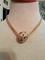 VINTAGE-NECKLACE-GOLDEN-SLIDE-ENHANCER-ROUND-BALL-MULTICOLOR-PAVE-SETTING-1