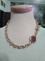 VINTAGE-NECKLACE-ITALIAN-GOLDEN-CHAIN-REVERSIBLE-INTAGLIO-AMBER-TO-BLACK-1
