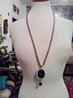 VINTAGE-NECKLACE-ITALIAN-INTAGLIO-GREY-CUT-TO-BLACK-W-MATCHING-EARRINGS-GOLDEN-3