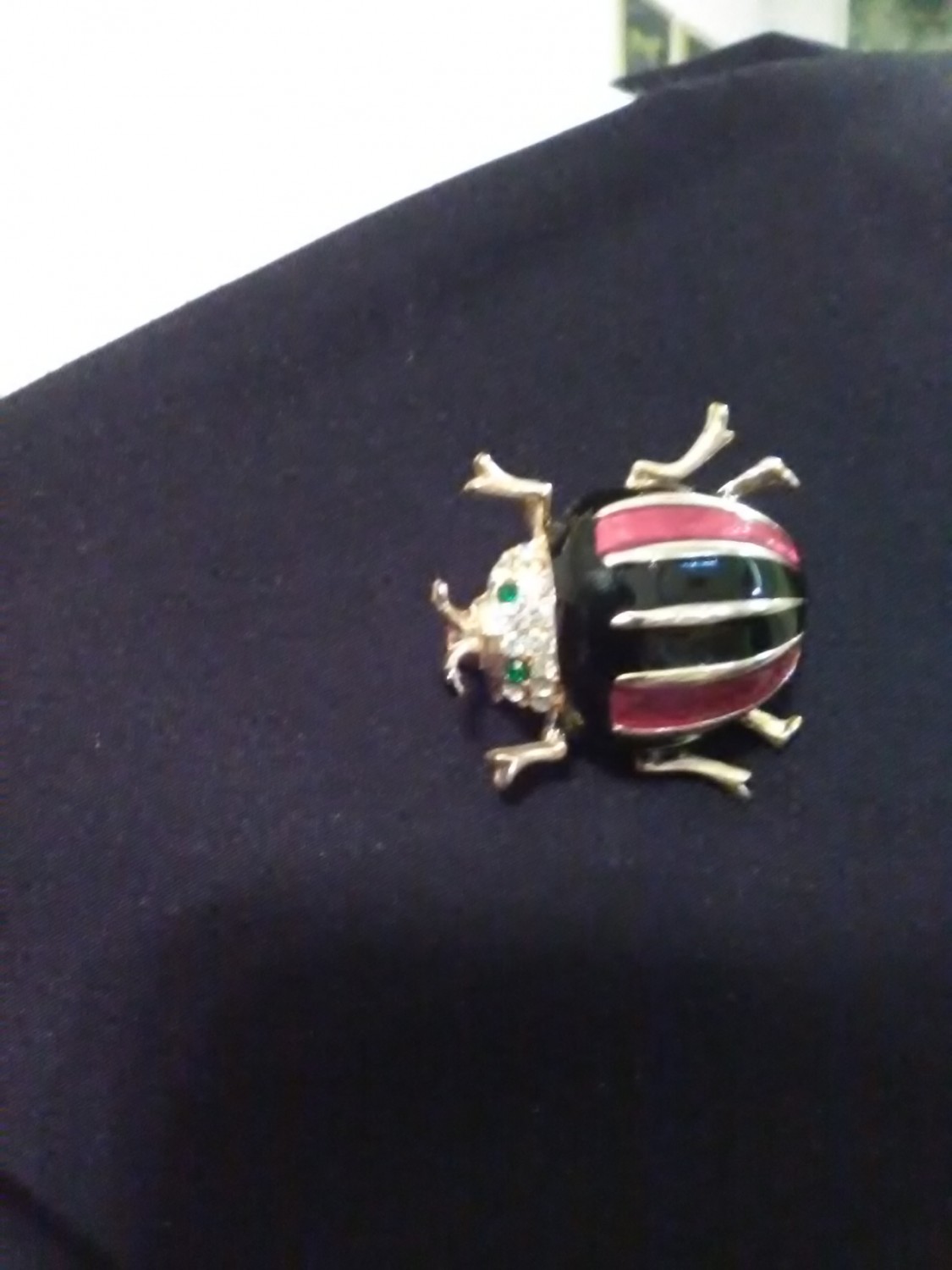 VINTAGE-GOLDEN-PIN-BROOCH-GOLDEN-LADYBUG-RED-BLACK-ENAMELLED-BODY-1